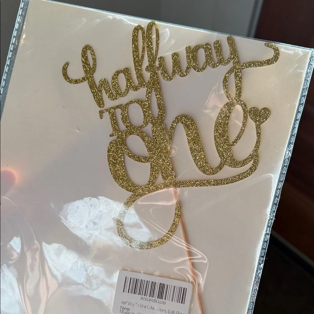 Gold Glitter 'Halfway to One' Cake Topper